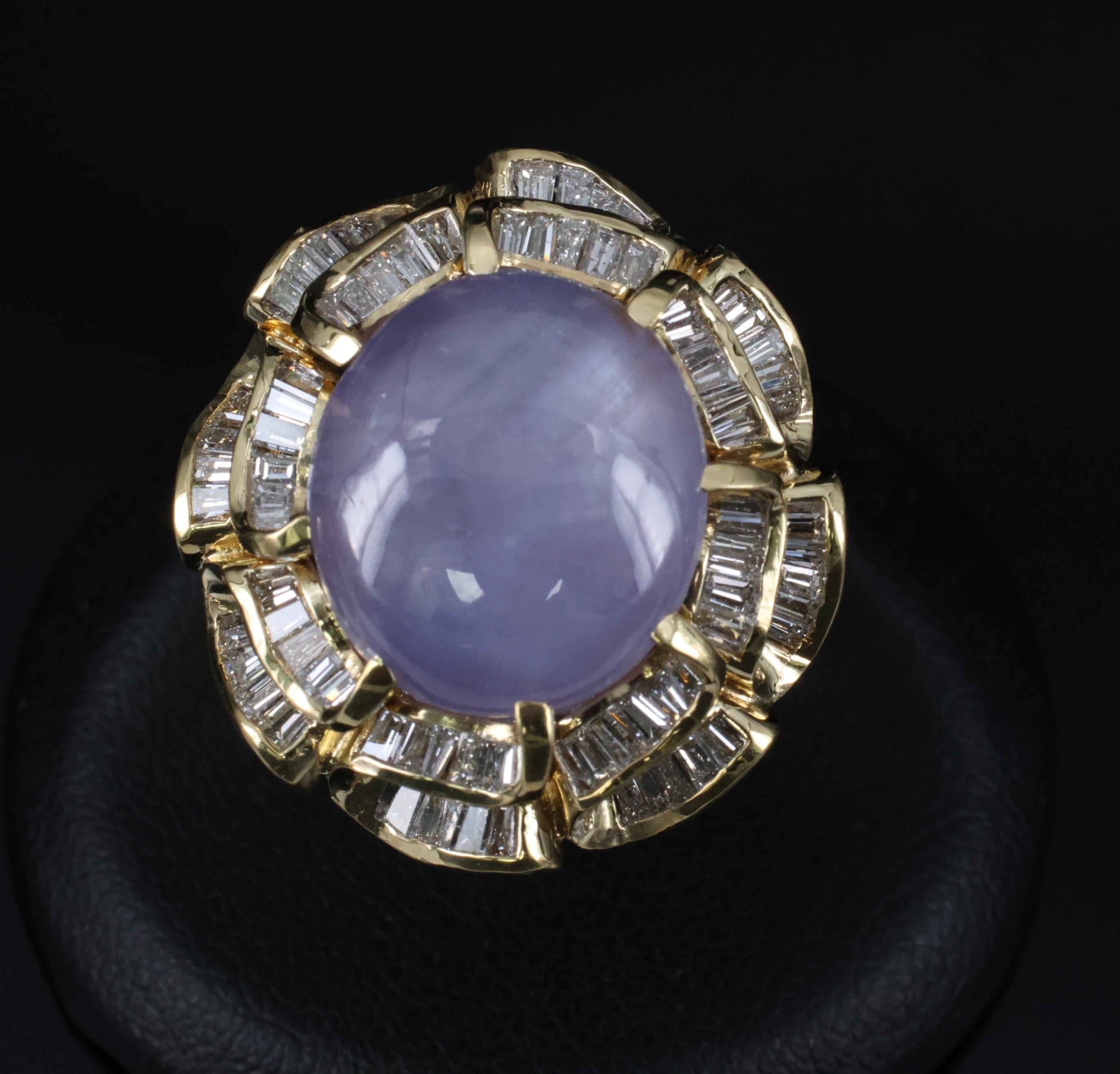 25.00ct Natural Purple Star Sapphire & 3.00ct Diamond 18K Gold Ring, Size 6.75