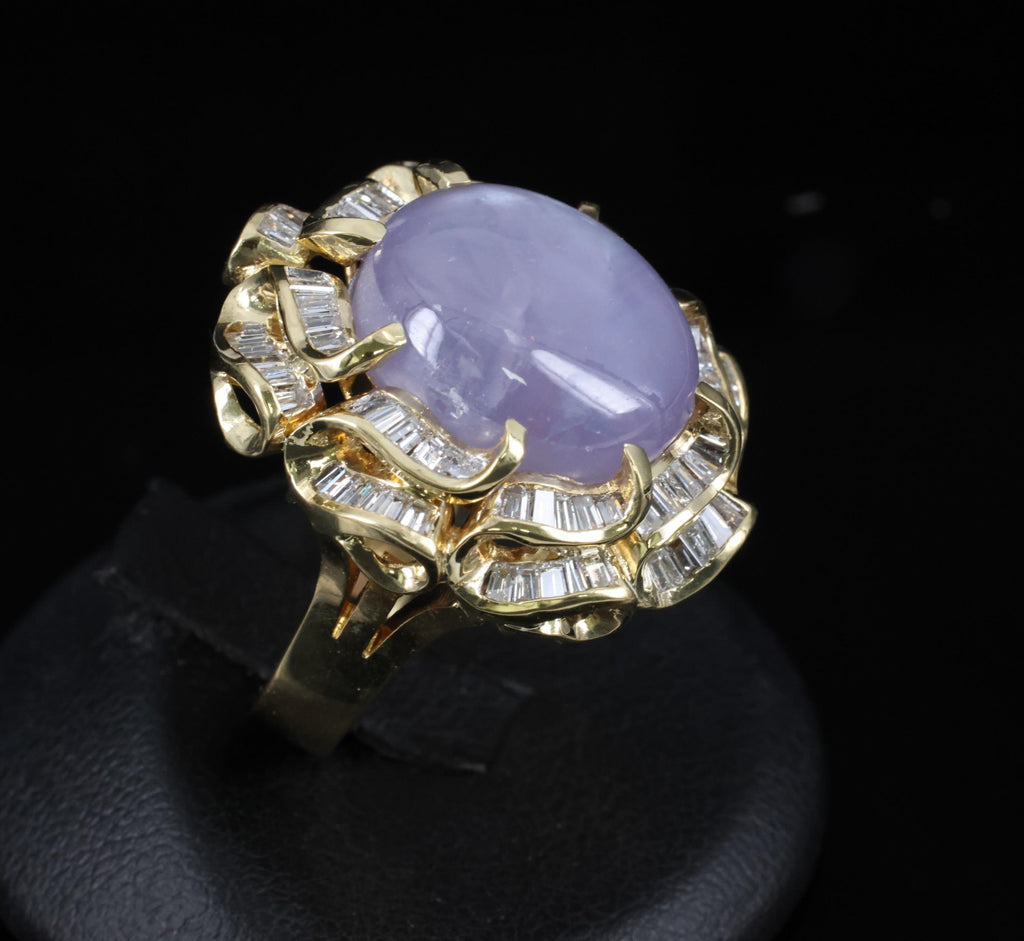 25.00ct Natural Purple Star Sapphire & 3.00ct Diamond 18K Gold Ring, Size 6.75