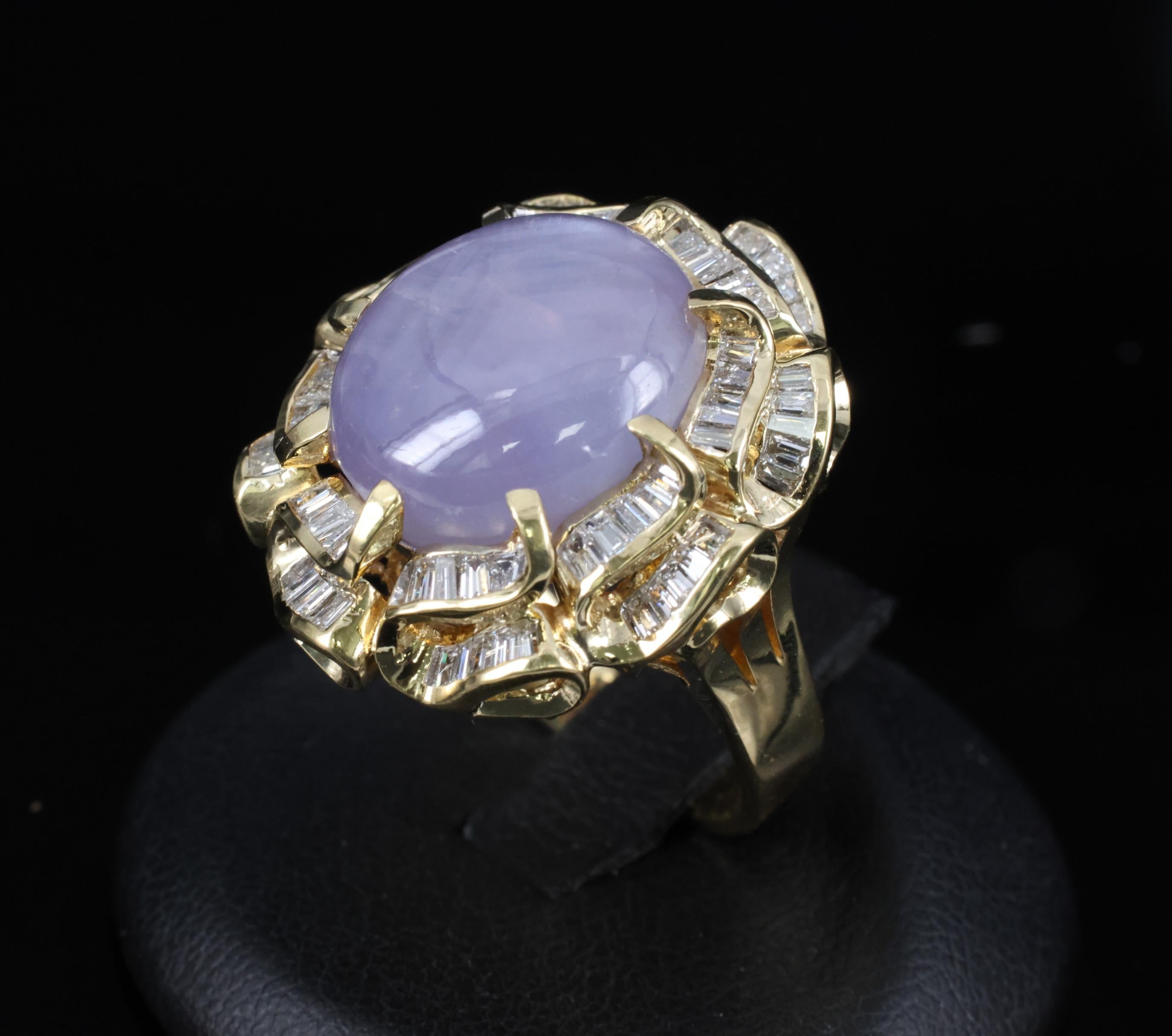 25.00ct Natural Purple Star Sapphire & 3.00ct Diamond 18K Gold Ring, Size 6.75