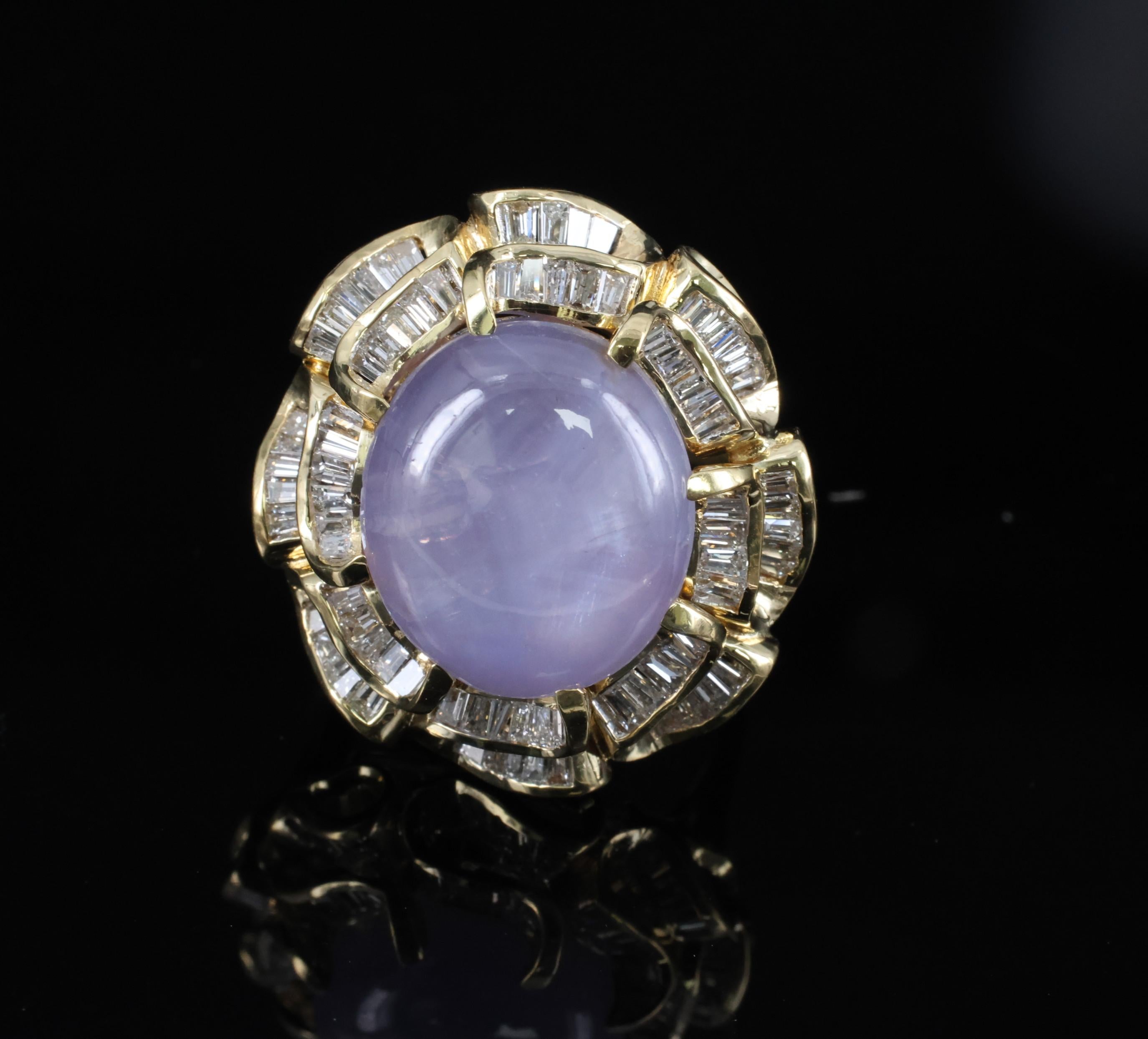 25.00ct Natural Purple Star Sapphire & 3.00ct Diamond 18K Gold Ring, Size 6.75