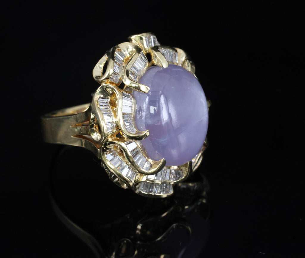 25.00ct Natural Purple Star Sapphire & 3.00ct Diamond 18K Gold Ring, Size 6.75