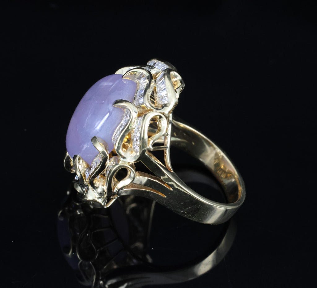 25.00ct Natural Purple Star Sapphire & 3.00ct Diamond 18K Gold Ring, Size 6.75