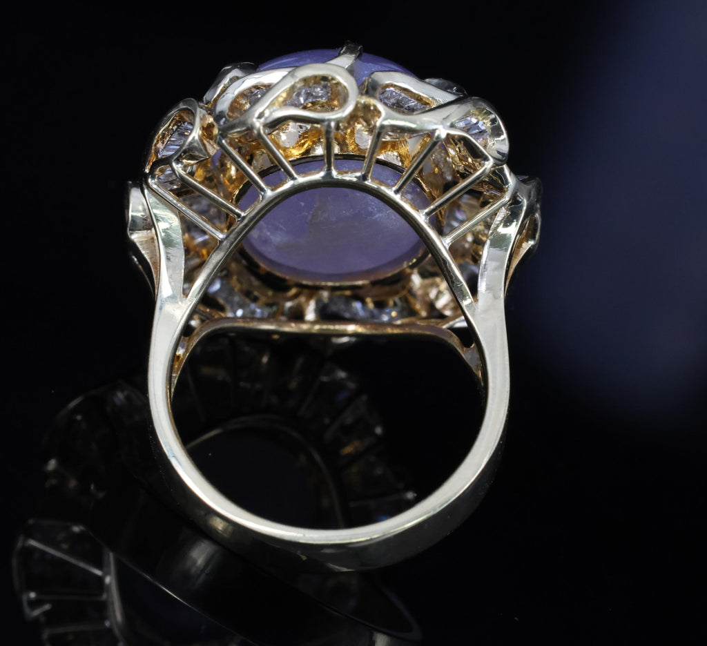 25.00ct Natural Purple Star Sapphire & 3.00ct Diamond 18K Gold Ring, Size 6.75