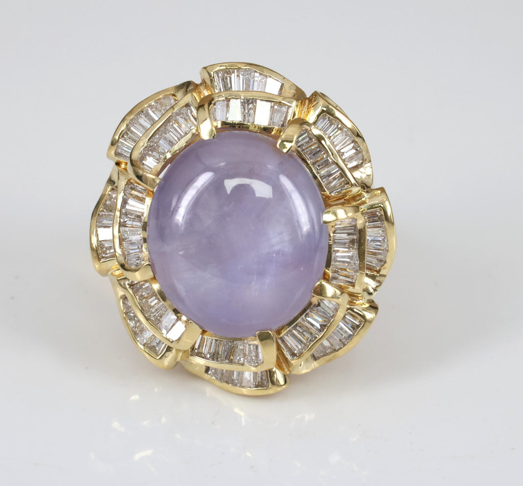 25.00ct Natural Purple Star Sapphire & 3.00ct Diamond 18K Gold Ring, Size 6.75