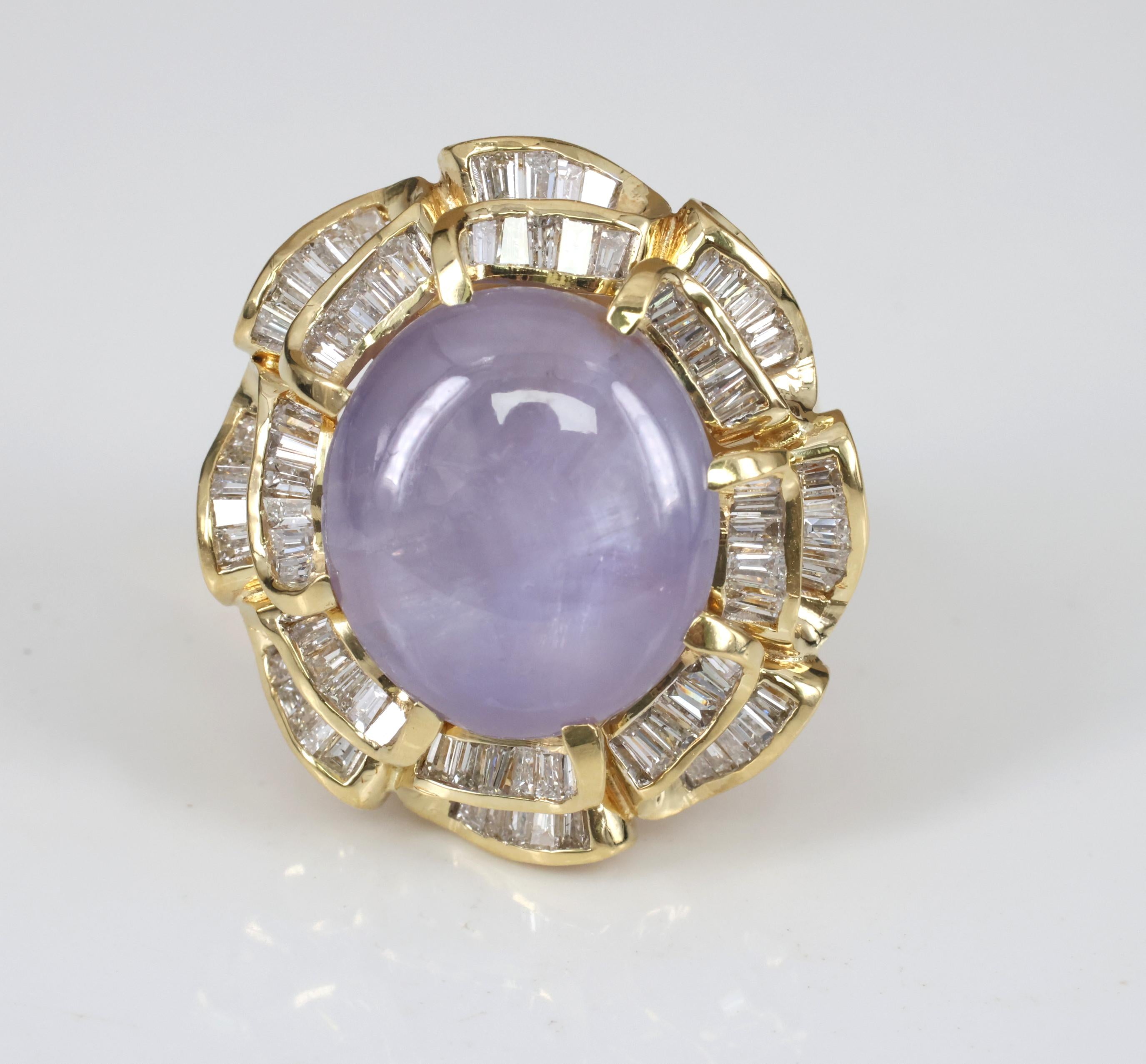 25.00ct Natural Purple Star Sapphire & 3.00ct Diamond 18K Gold Ring, Size 6.75