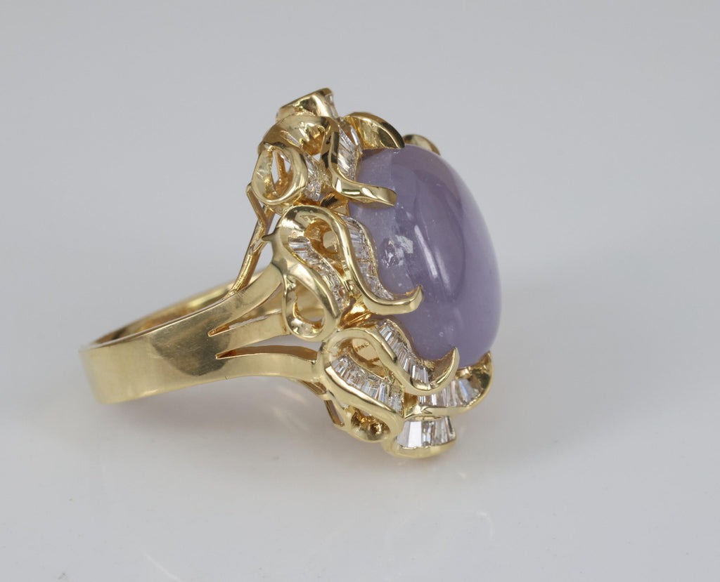 25.00ct Natural Purple Star Sapphire & 3.00ct Diamond 18K Gold Ring, Size 6.75