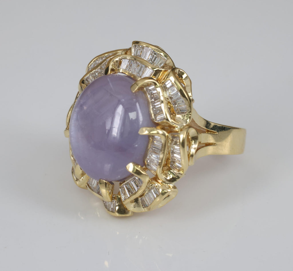 25.00ct Natural Purple Star Sapphire & 3.00ct Diamond 18K Gold Ring, Size 6.75