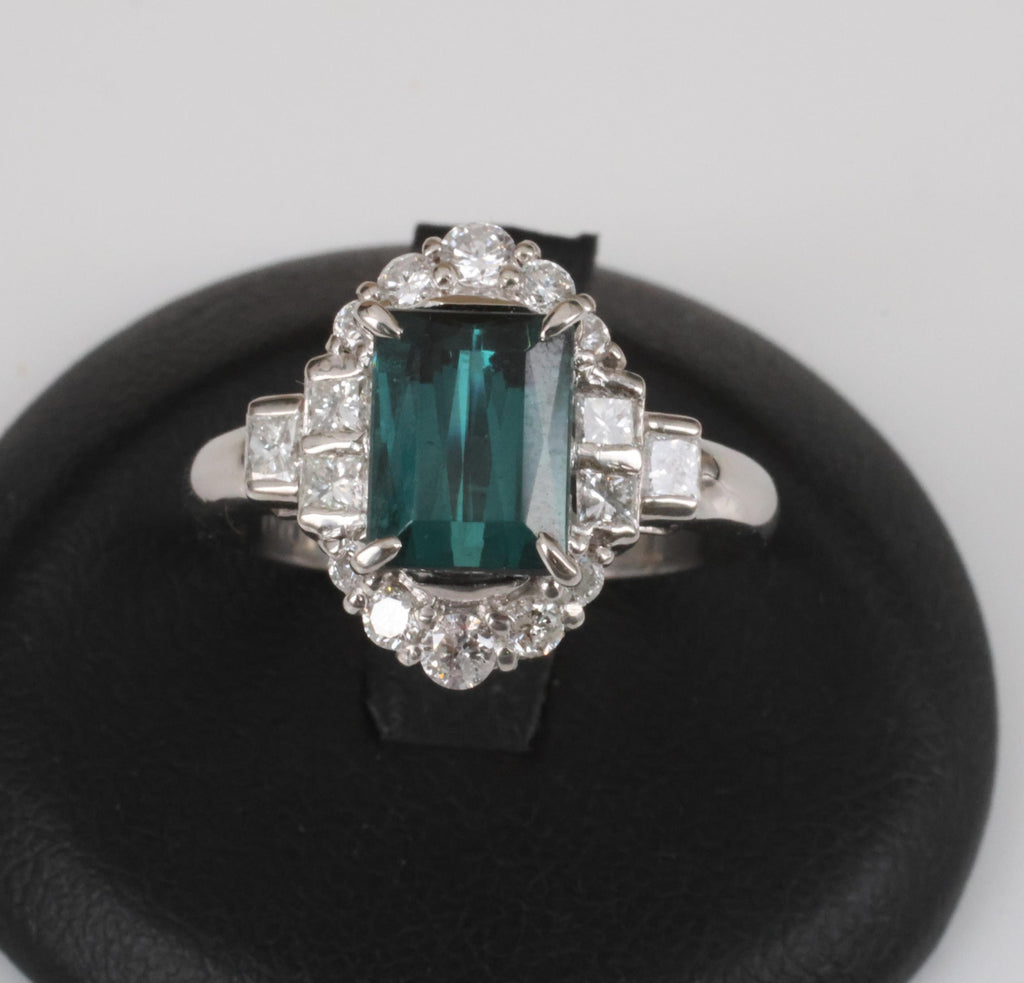 2.61ct Natural Indicolite Tourmaline & 0.77ct Diamond Platinum Ring, Size 7.75