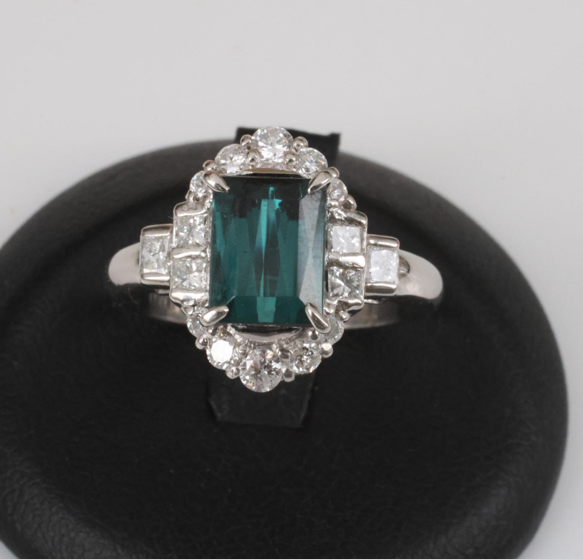 2.61ct Natural Indicolite Tourmaline & 0.77ct Diamond Platinum Ring, Size 7.75
