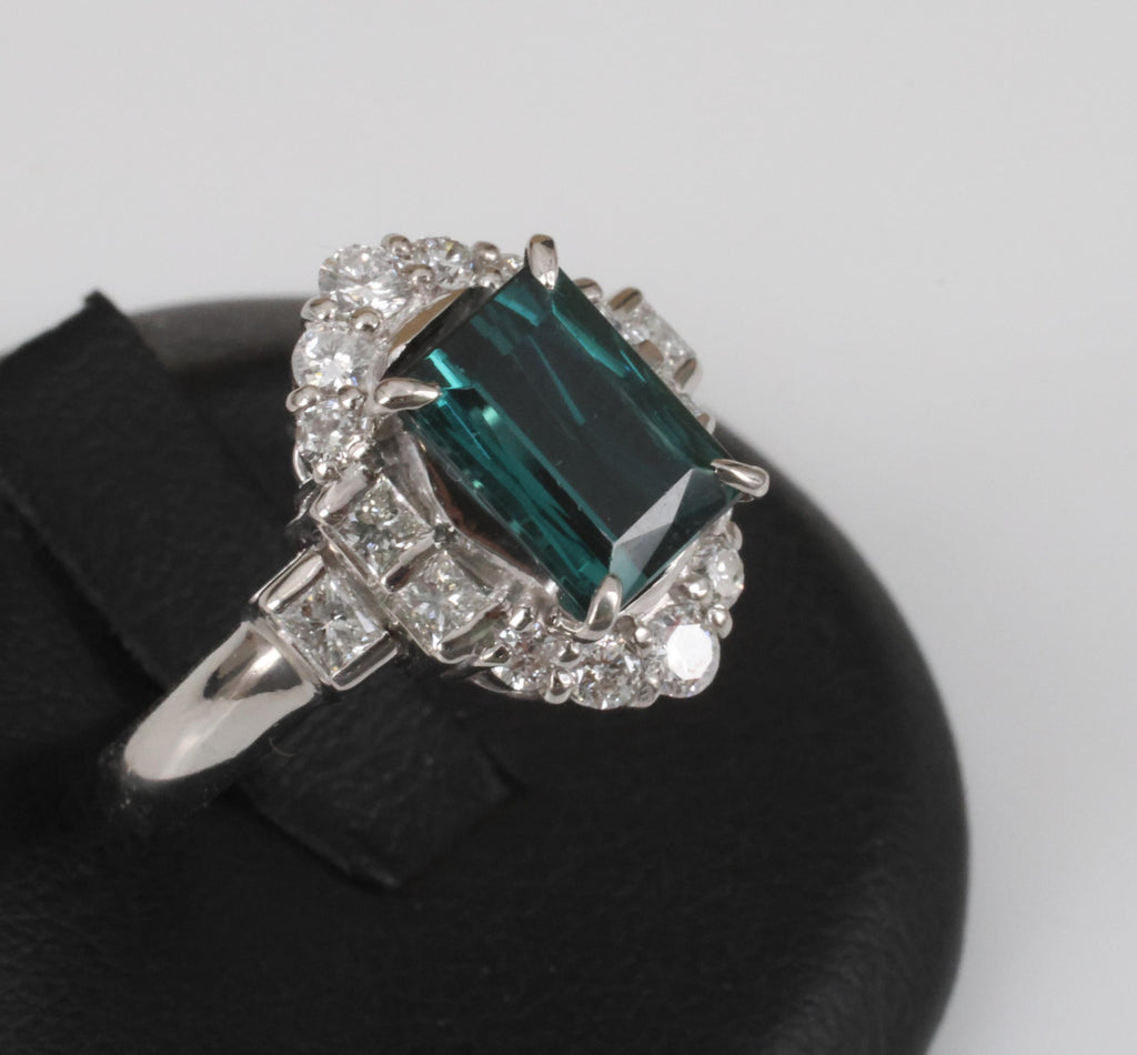 2.61ct Natural Indicolite Tourmaline & 0.77ct Diamond Platinum Ring, Size 7.75