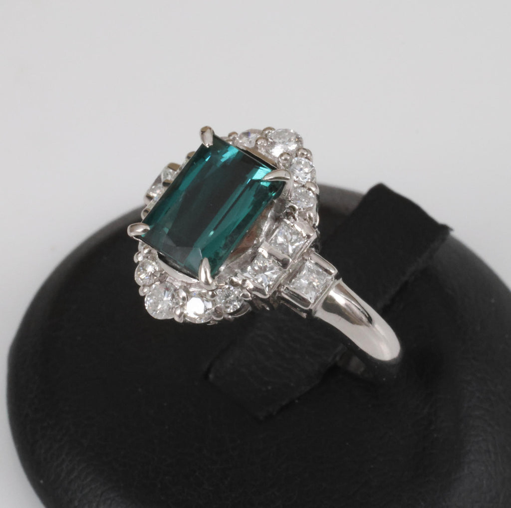 2.61ct Natural Indicolite Tourmaline & 0.77ct Diamond Platinum Ring, Size 7.75