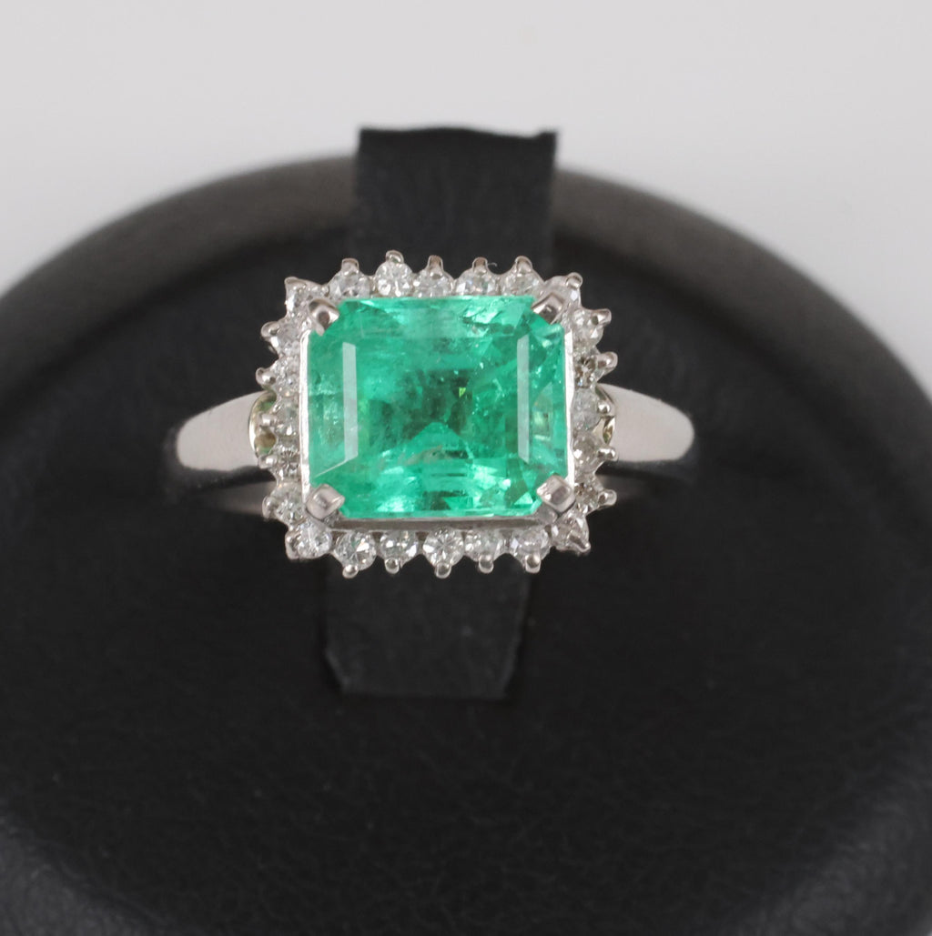 Fine 2.05ct GIA Natural Colombian Emerald 0.19ct Diamond Platinum Ring Size 4.5
