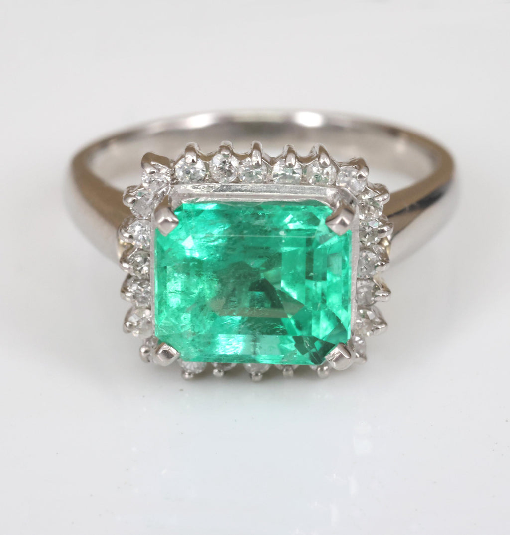 Fine 2.05ct GIA Natural Colombian Emerald 0.19ct Diamond Platinum Ring Size 4.5