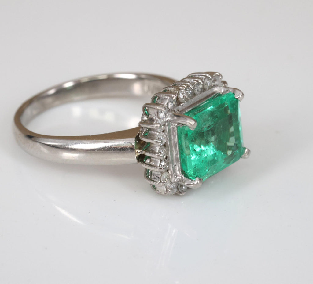 Fine 2.05ct GIA Natural Colombian Emerald 0.19ct Diamond Platinum Ring Size 4.5