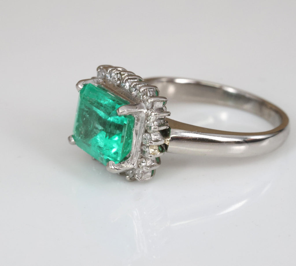 Fine 2.05ct GIA Natural Colombian Emerald 0.19ct Diamond Platinum Ring Size 4.5