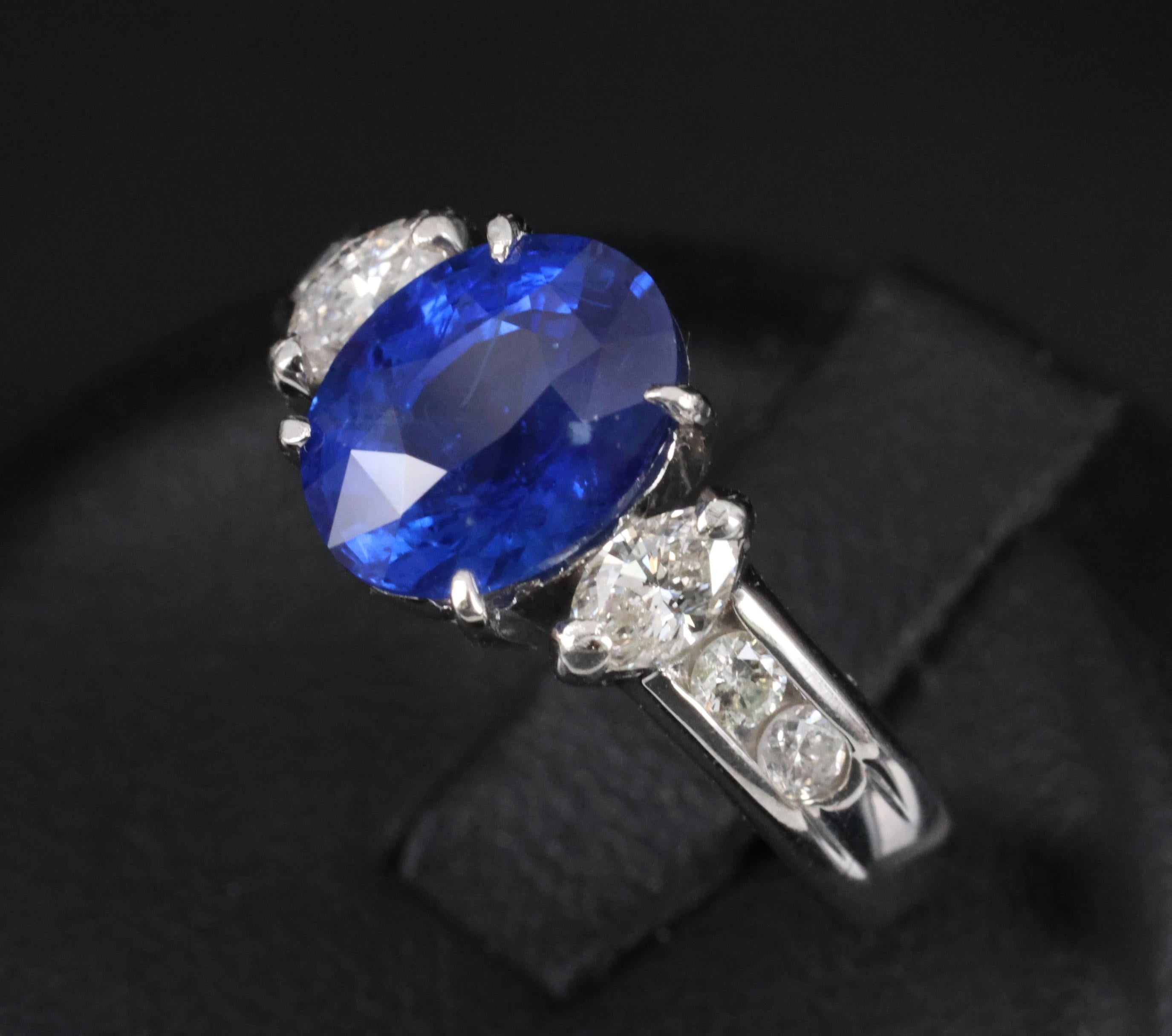 3.03ct GIA Ceylon Royal Blue Sapphire & 0.54ct Diamond Platinum Ring, Size 6