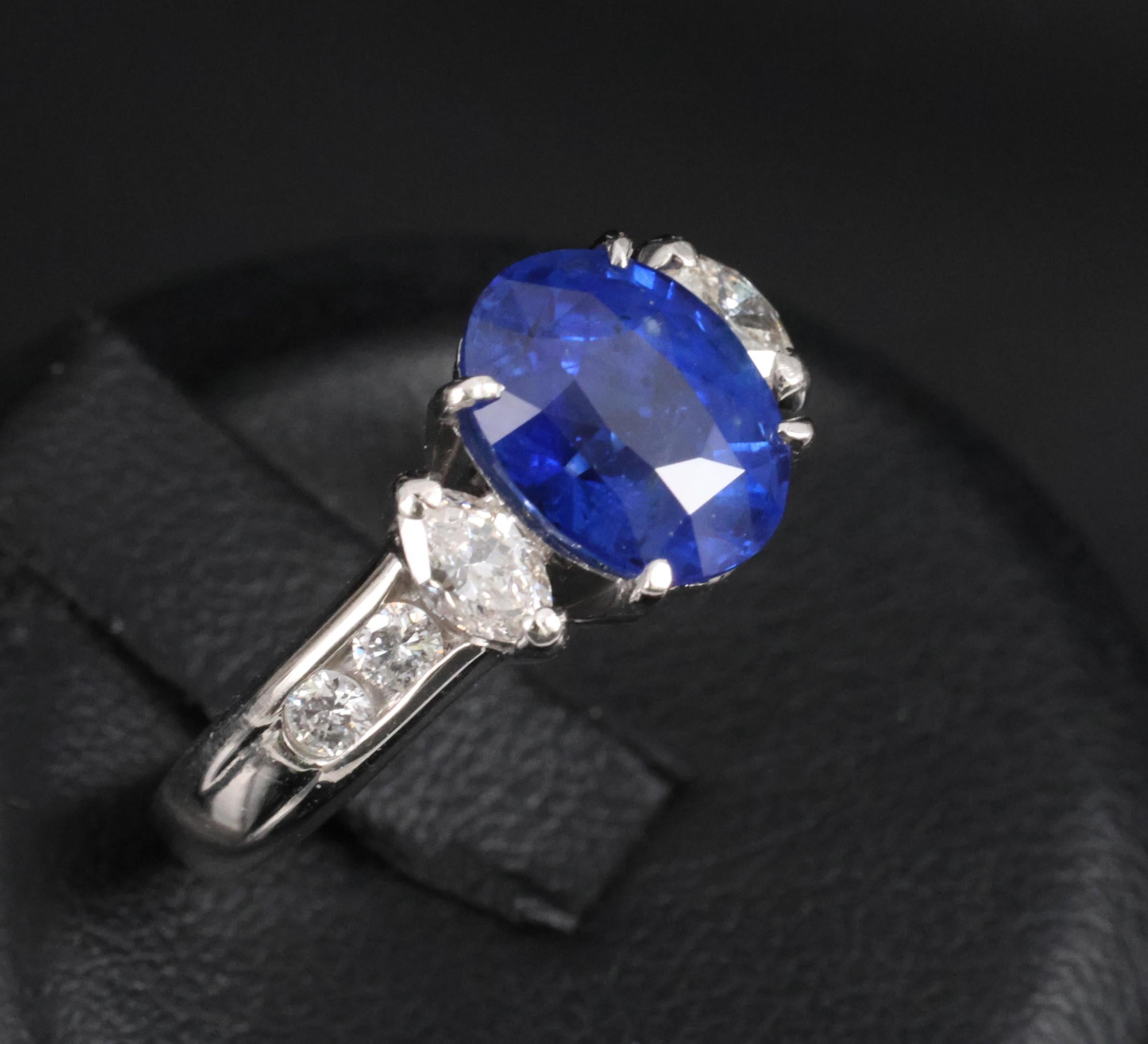3.03ct GIA Ceylon Royal Blue Sapphire & 0.54ct Diamond Platinum Ring, Size 6
