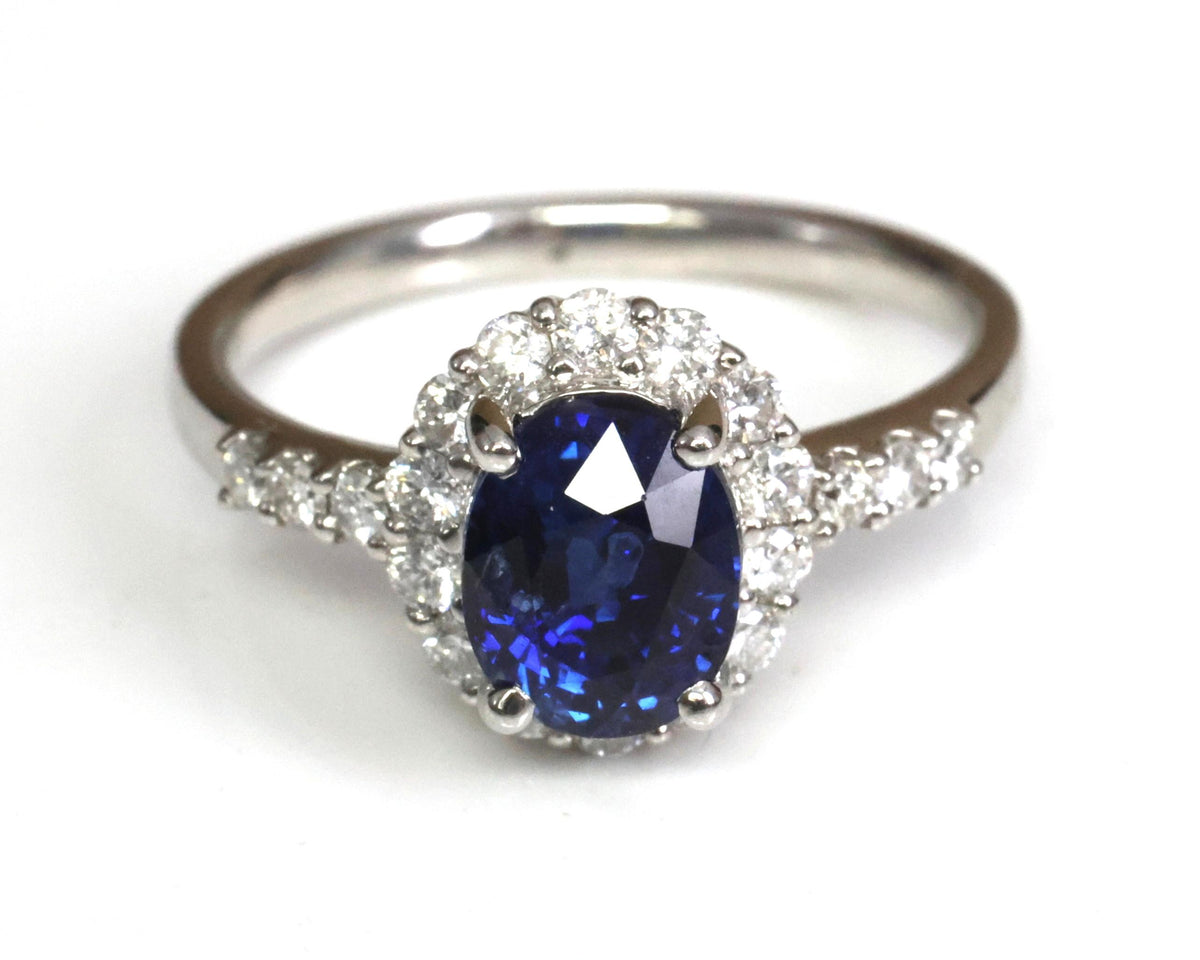 2.17ct GIA Natural NO HEAT Blue Sapphire 0.43ct Diamond Platinum Ring Size 6.25