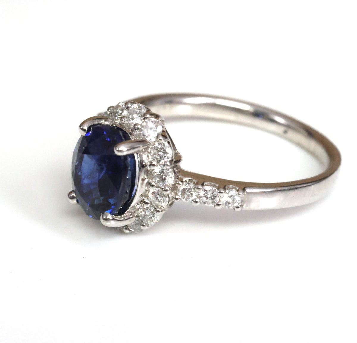 2.17ct GIA Natural NO HEAT Blue Sapphire 0.43ct Diamond Platinum Ring Size 6.25