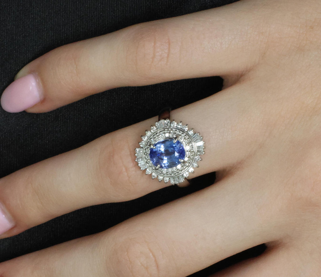 2.80ct GIA Ceylon Cornflower Blue Sapphire & 0.58ct Diamond Platinum Ring Size 7