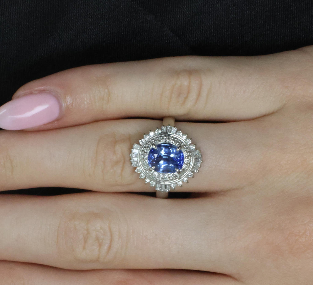 2.80ct GIA Ceylon Cornflower Blue Sapphire & 0.58ct Diamond Platinum Ring Size 7