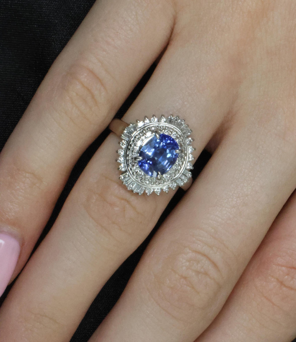 2.80ct GIA Ceylon Cornflower Blue Sapphire & 0.58ct Diamond Platinum Ring Size 7