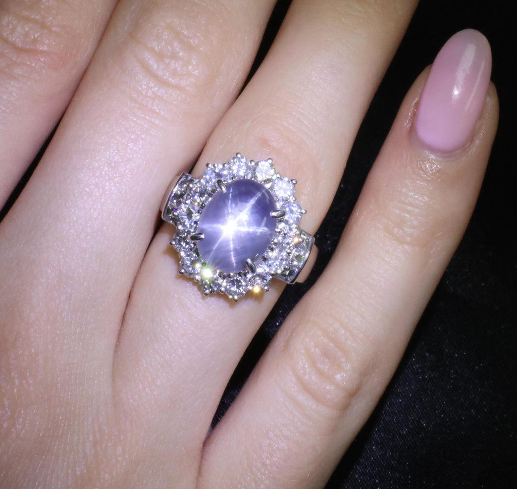 10.52ct Natural Untreated Star Sapphire & 1.87ct Diamond Platinum Ring, Size 6
