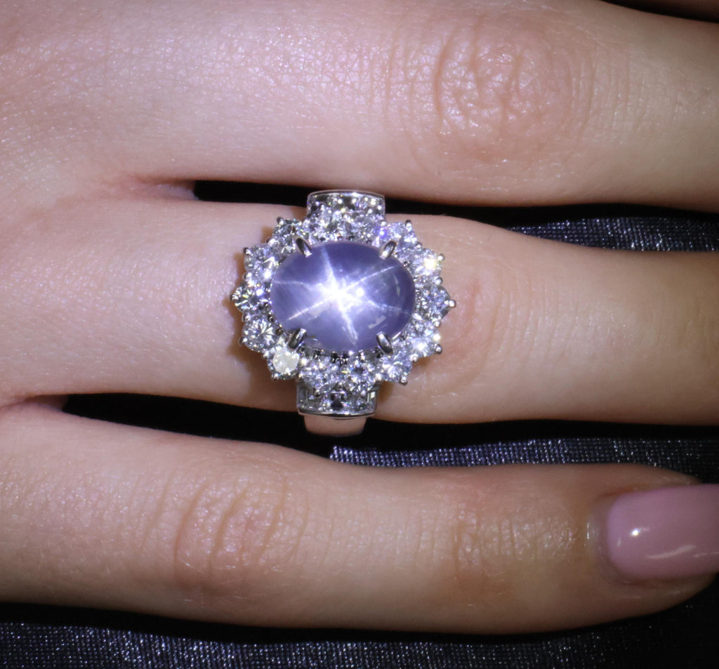 10.52ct Natural Untreated Star Sapphire & 1.87ct Diamond Platinum Ring, Size 6