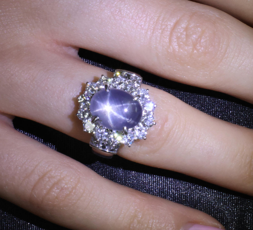 10.52ct Natural Untreated Star Sapphire & 1.87ct Diamond Platinum Ring, Size 6