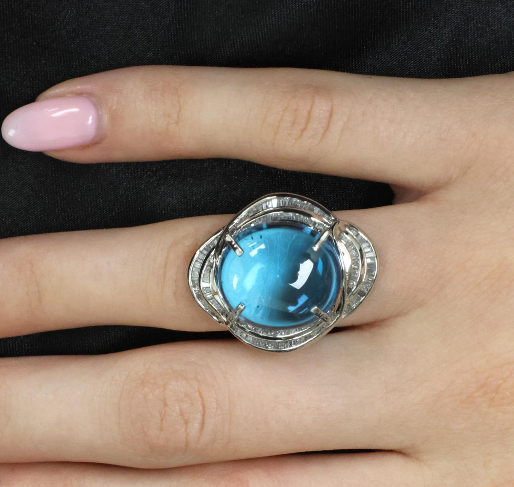 MASSIVE 24.64ct Natural Blue Topaz & 0.88ct Diamond Platinum Ring, Size 6.25