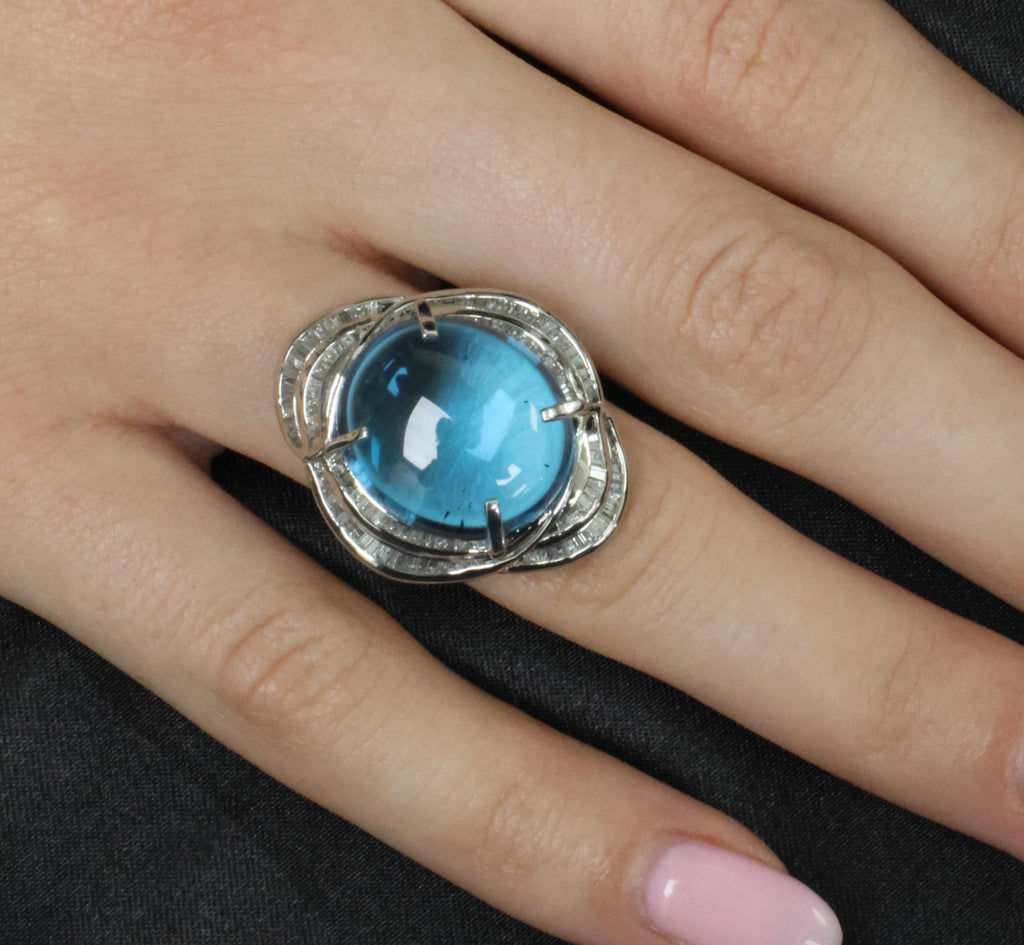 MASSIVE 24.64ct Natural Blue Topaz & 0.88ct Diamond Platinum Ring, Size 6.25