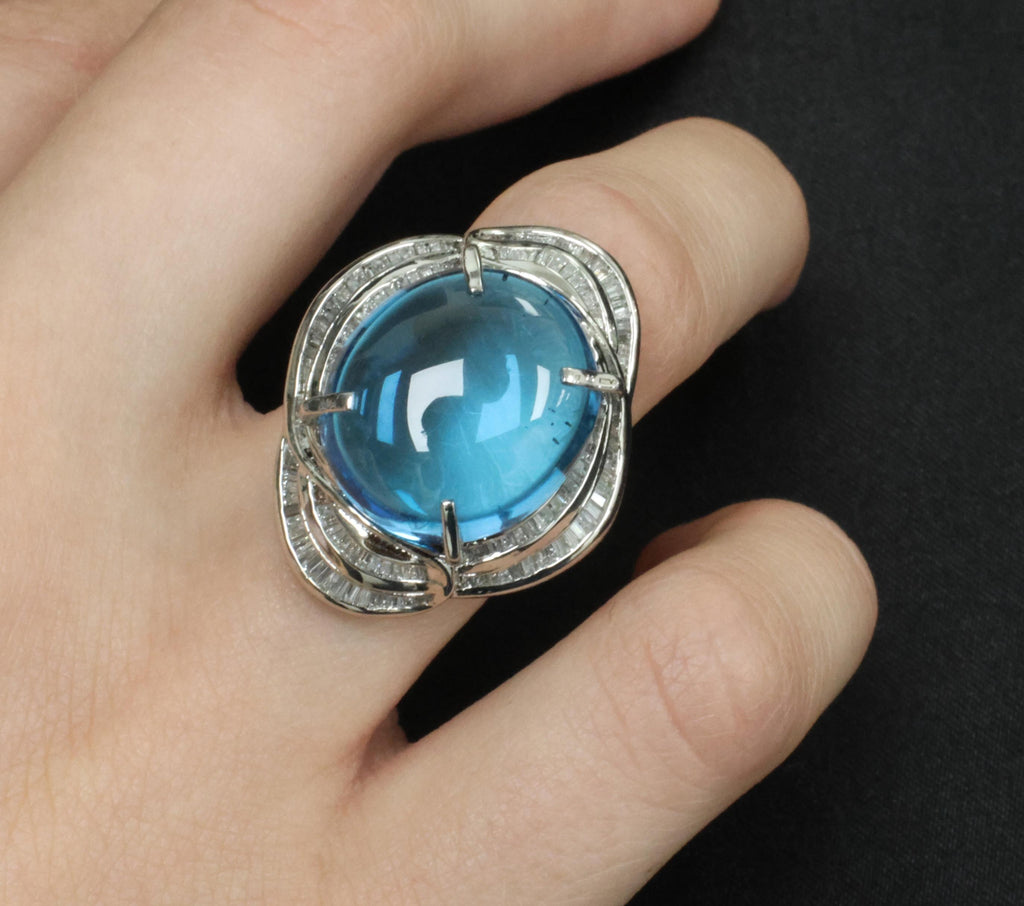 MASSIVE 24.64ct Natural Blue Topaz & 0.88ct Diamond Platinum Ring, Size 6.25
