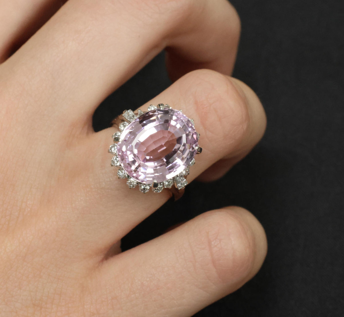 Exquisite 12.28ct Natural Kunzite & 0.64ct Diamond Platinum Ring, Size 6.25