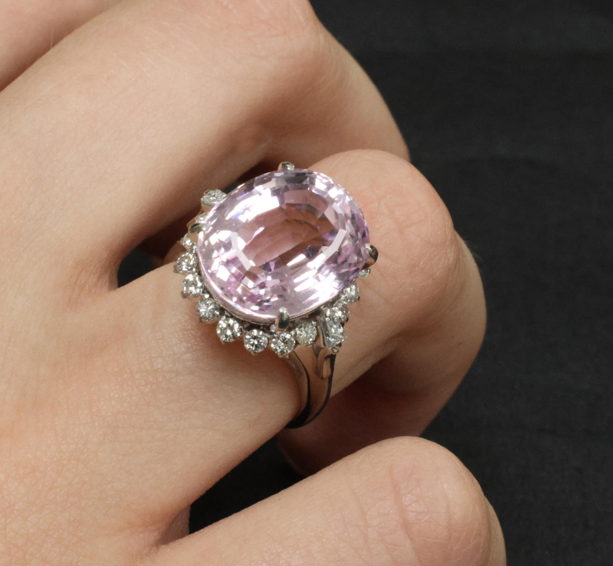 Exquisite 12.28ct Natural Kunzite & 0.64ct Diamond Platinum Ring, Size 6.25