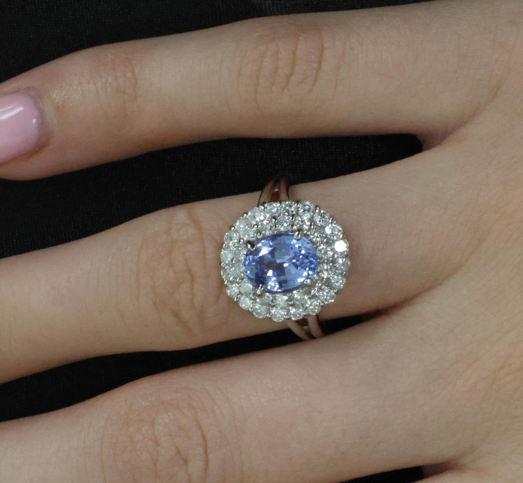 2.33ct Natural Cornflower Blue Sapphire & 1.09ct Diamond Platinum Ring, Size 7.5