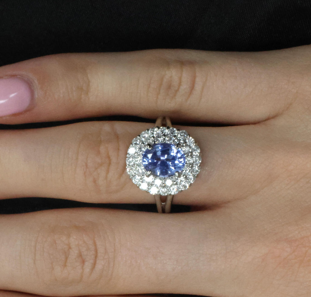 2.33ct Natural Cornflower Blue Sapphire & 1.09ct Diamond Platinum Ring, Size 7.5