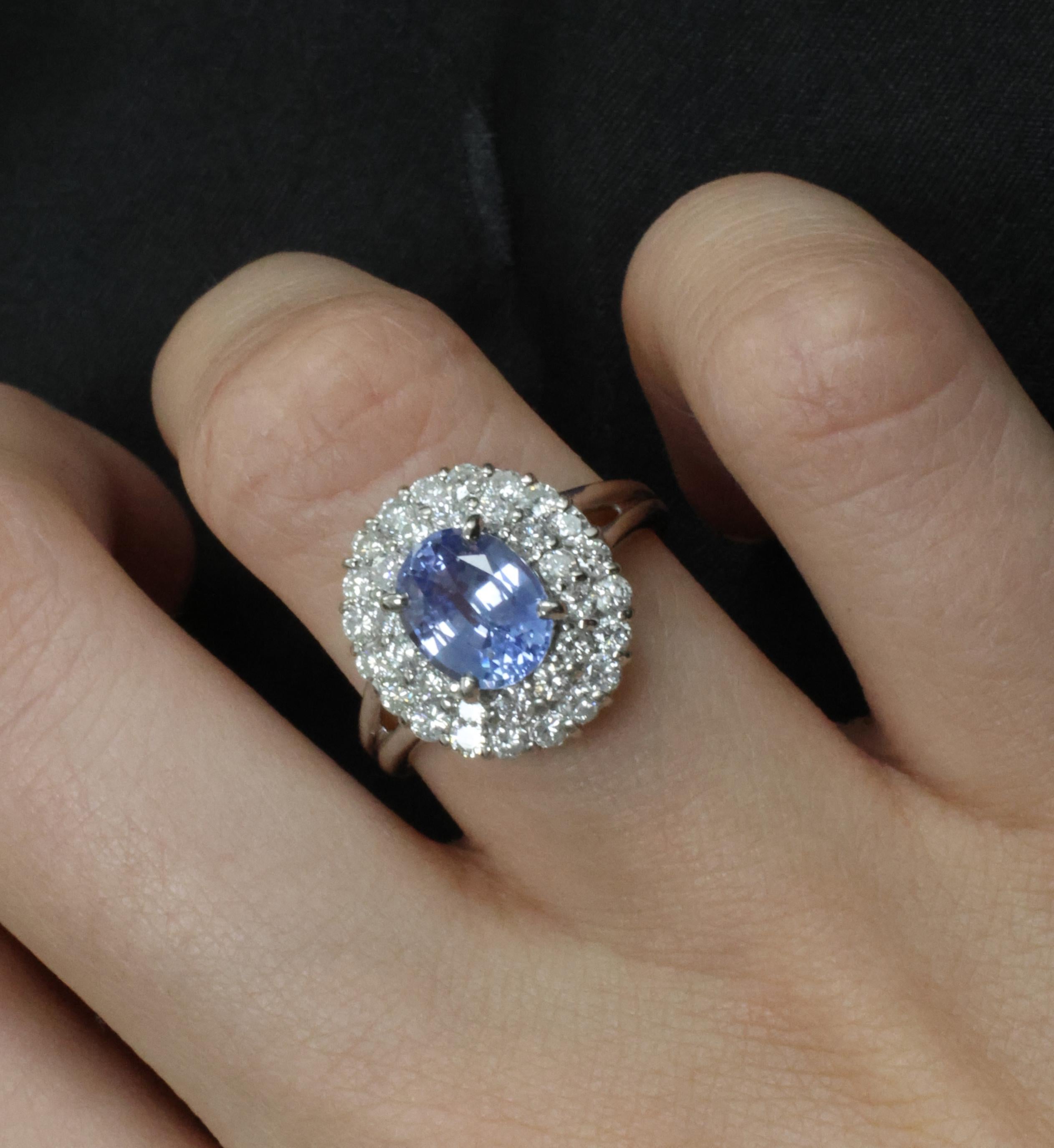 2.33ct Natural Cornflower Blue Sapphire & 1.09ct Diamond Platinum Ring, Size 7.5