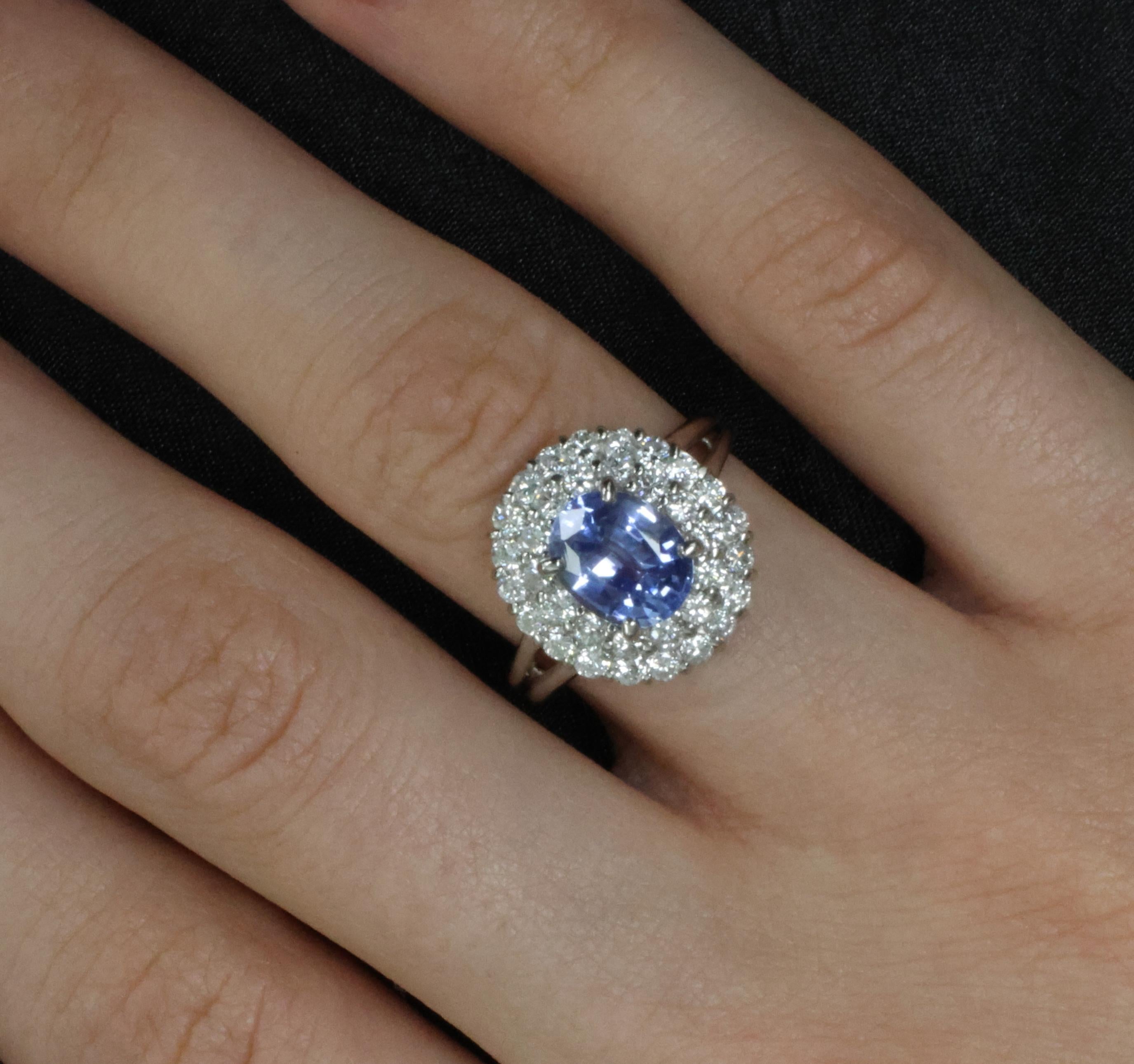 2.33ct Natural Cornflower Blue Sapphire & 1.09ct Diamond Platinum Ring, Size 7.5