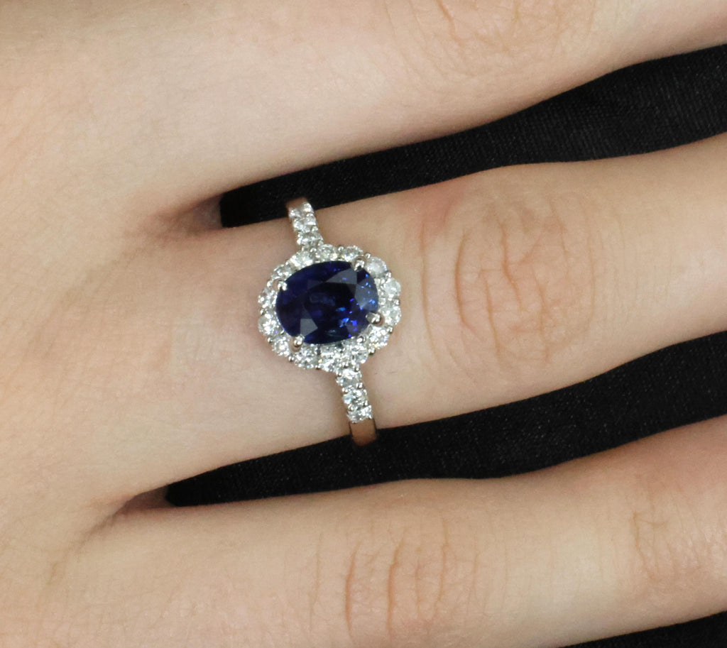 2.17ct GIA Natural NO HEAT Blue Sapphire 0.43ct Diamond Platinum Ring Size 6.25