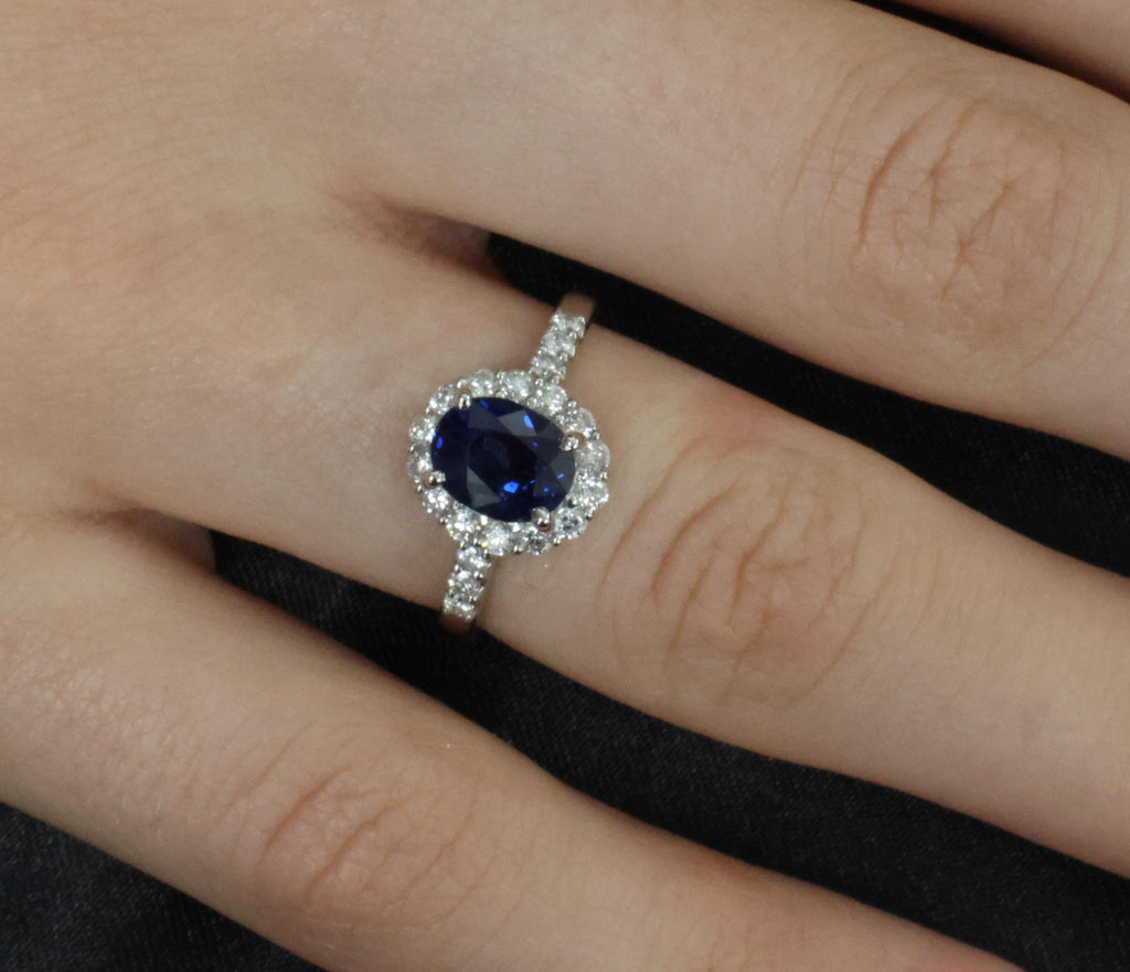 2.17ct GIA Natural NO HEAT Blue Sapphire 0.43ct Diamond Platinum Ring Size 6.25