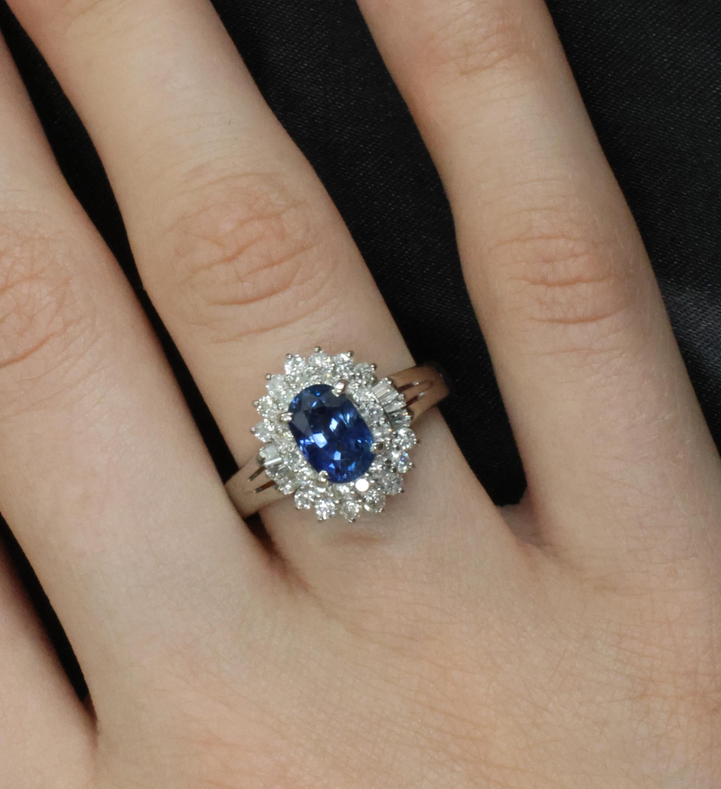 Fine 2.27ct Natural Blue Sapphire & 0.75ct Diamond Platinum Ring, Size 7.5