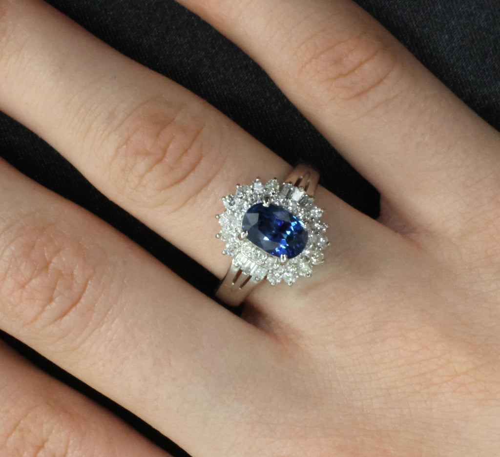 Fine 2.27ct Natural Blue Sapphire & 0.75ct Diamond Platinum Ring, Size 7.5