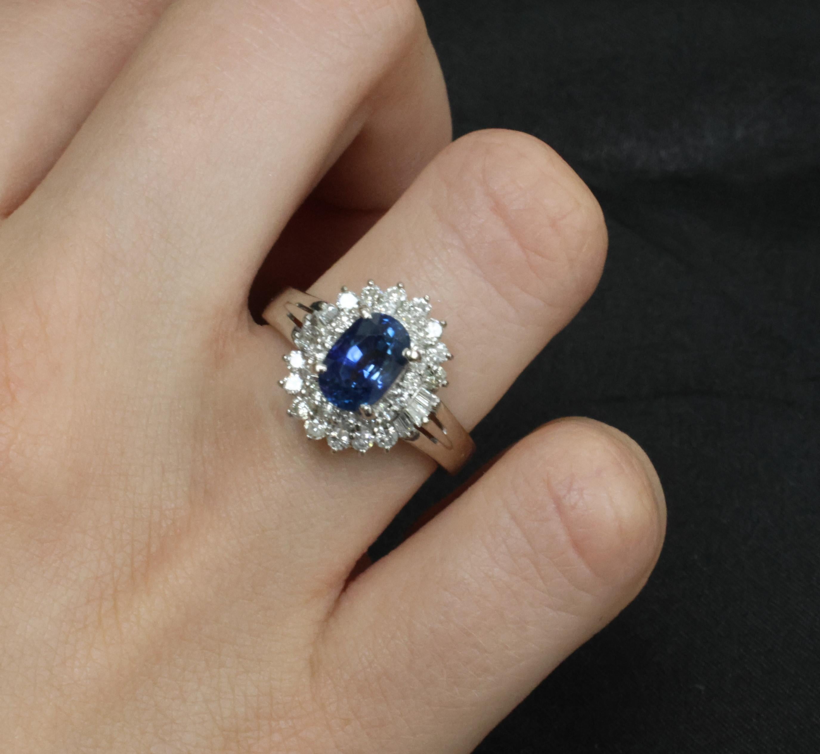 Fine 2.27ct Natural Blue Sapphire & 0.75ct Diamond Platinum Ring, Size 7.5