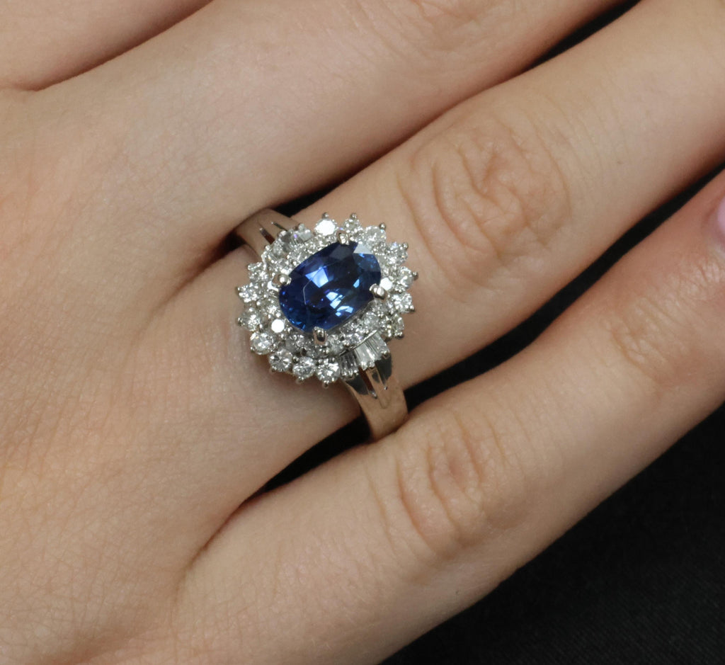 Fine 2.27ct Natural Blue Sapphire & 0.75ct Diamond Platinum Ring, Size 7.5