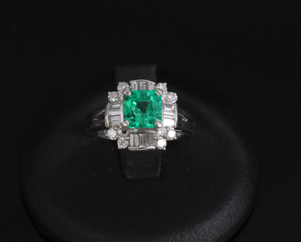 Fine 1.22ct GIA Colombian Emerald & 0.63ct Diamond Platinum Ring, 5.4g Size 5
