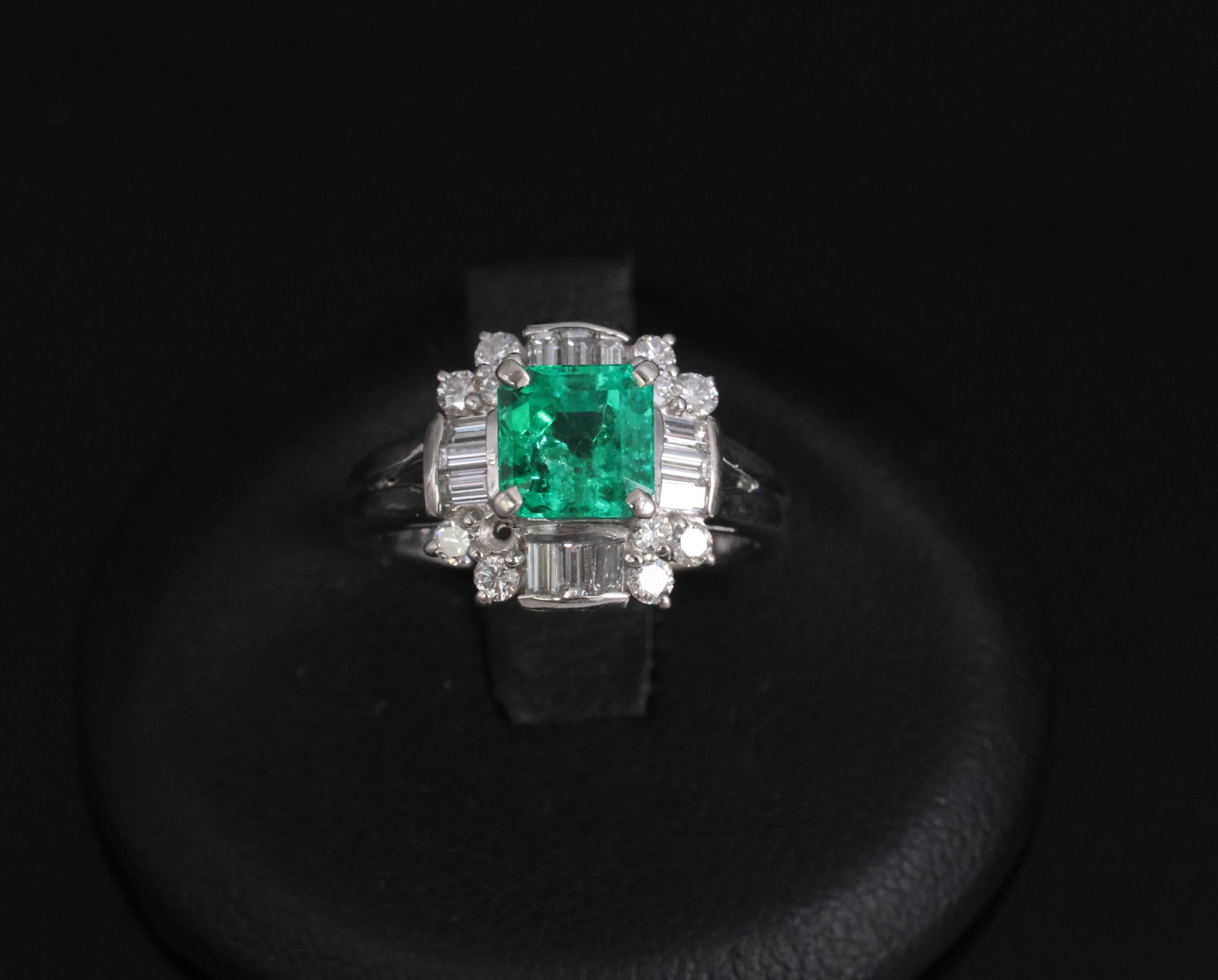 Fine 1.22ct GIA Colombian Emerald & 0.63ct Diamond Platinum Ring, 5.4g Size 5