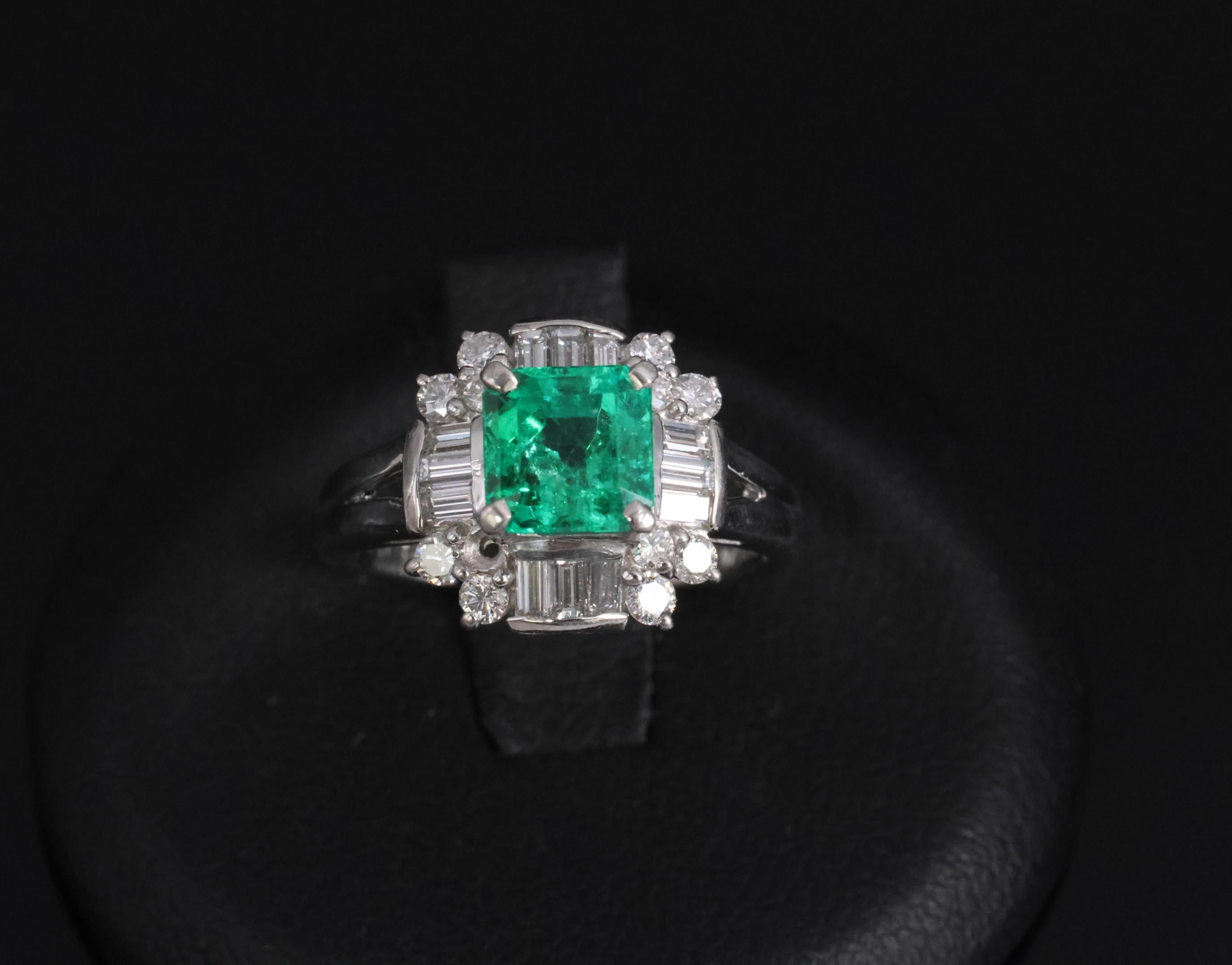 Fine 1.22ct GIA Colombian Emerald & 0.63ct Diamond Platinum Ring, 5.4g Size 5