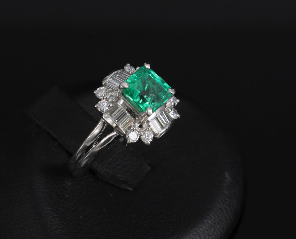 Fine 1.22ct GIA Colombian Emerald & 0.63ct Diamond Platinum Ring, 5.4g Size 5