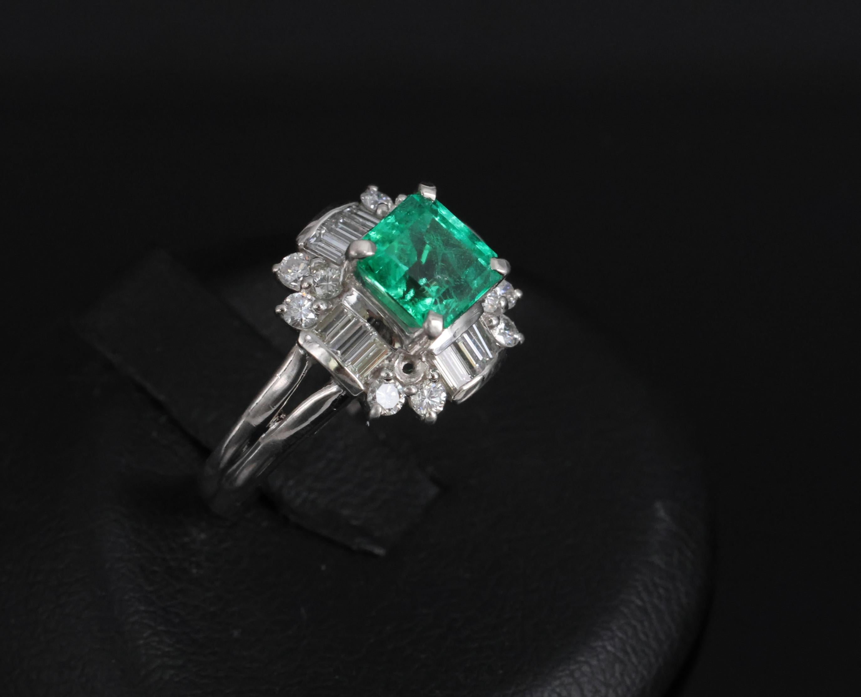 Fine 1.22ct GIA Colombian Emerald & 0.63ct Diamond Platinum Ring, 5.4g Size 5