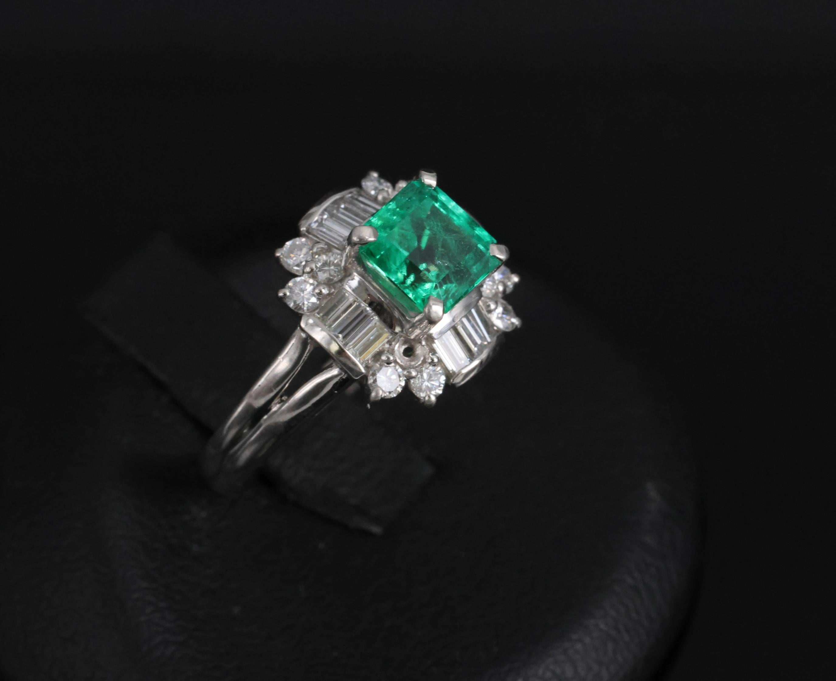 Fine 1.22ct GIA Colombian Emerald & 0.63ct Diamond Platinum Ring, 5.4g Size 5